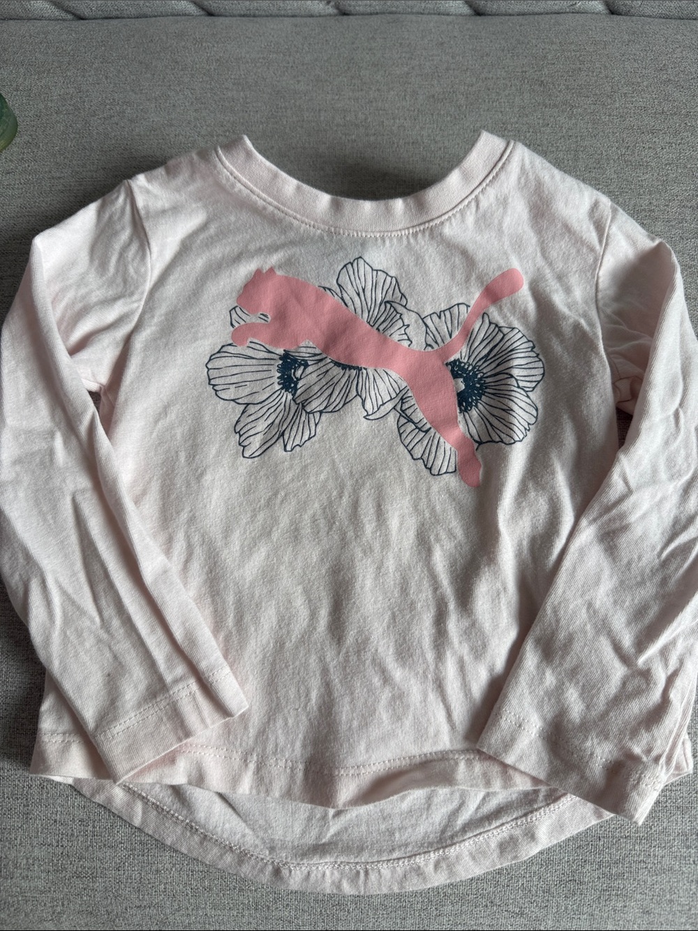 Puma Light Pink Long-Sleeve Tee with Floral Graphic and Pink Logo